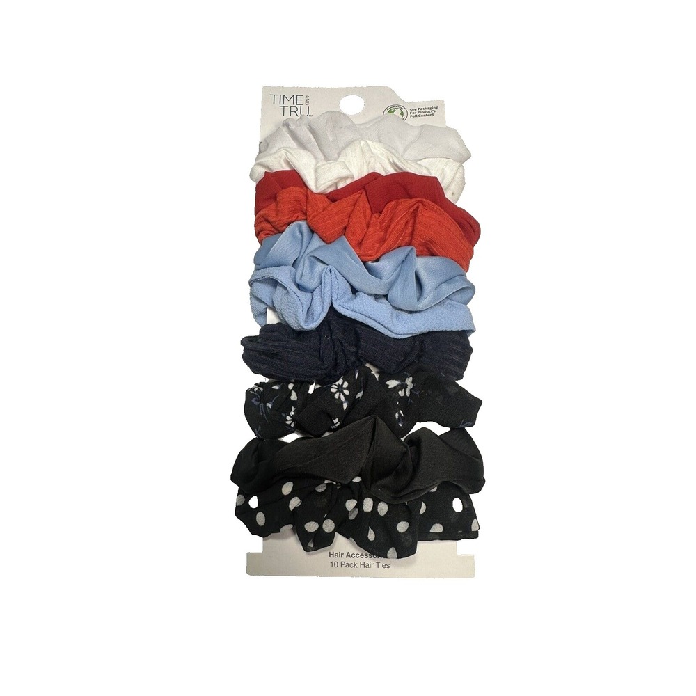 TIME and‎ TRU 10 pack hair scrunchies ties white red blue black